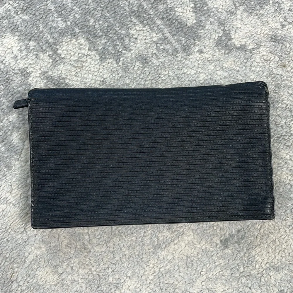 Bvlgari Ribbed Nylon Long Bifold Wallet Black Branded Plaque Designer